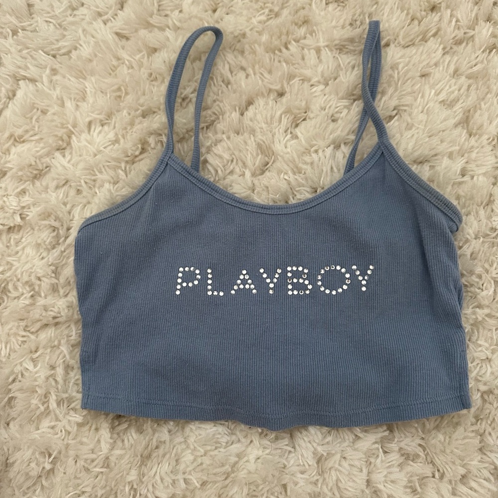 blue playboy bling crop top